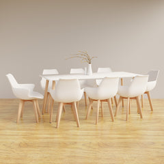 Atherton White MDF 1.8M Modern Scandinavian Dining Table with 8 Arturo Modern Scandinavian Dining Chairs Set