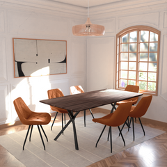 Real Wood Veneer Dark Walnut Berkeley 2M Dining Table with Velvet Brando Chairs Dining Set