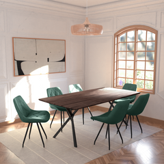 Real Wood Veneer Dark Walnut Berkeley 2M Dining Table with Velvet Brando Chairs Dining Set