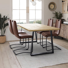 Real Wood Veneer Light Oak Ethan 1.8M Dining Table with Faux Leather Emilio Dining Chairs Set