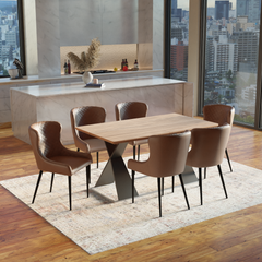 Real Wood Veneer Francisville 1.6/2.2M Extendable Dining Table with Dark Brown Faux Leather Rockport Dining Chairs Set