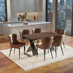 Real Wood Veneer Francisville 1.6/2.2M Extendable Dining Table with Dark Brown Faux Leather Rockport Dining Chairs Set