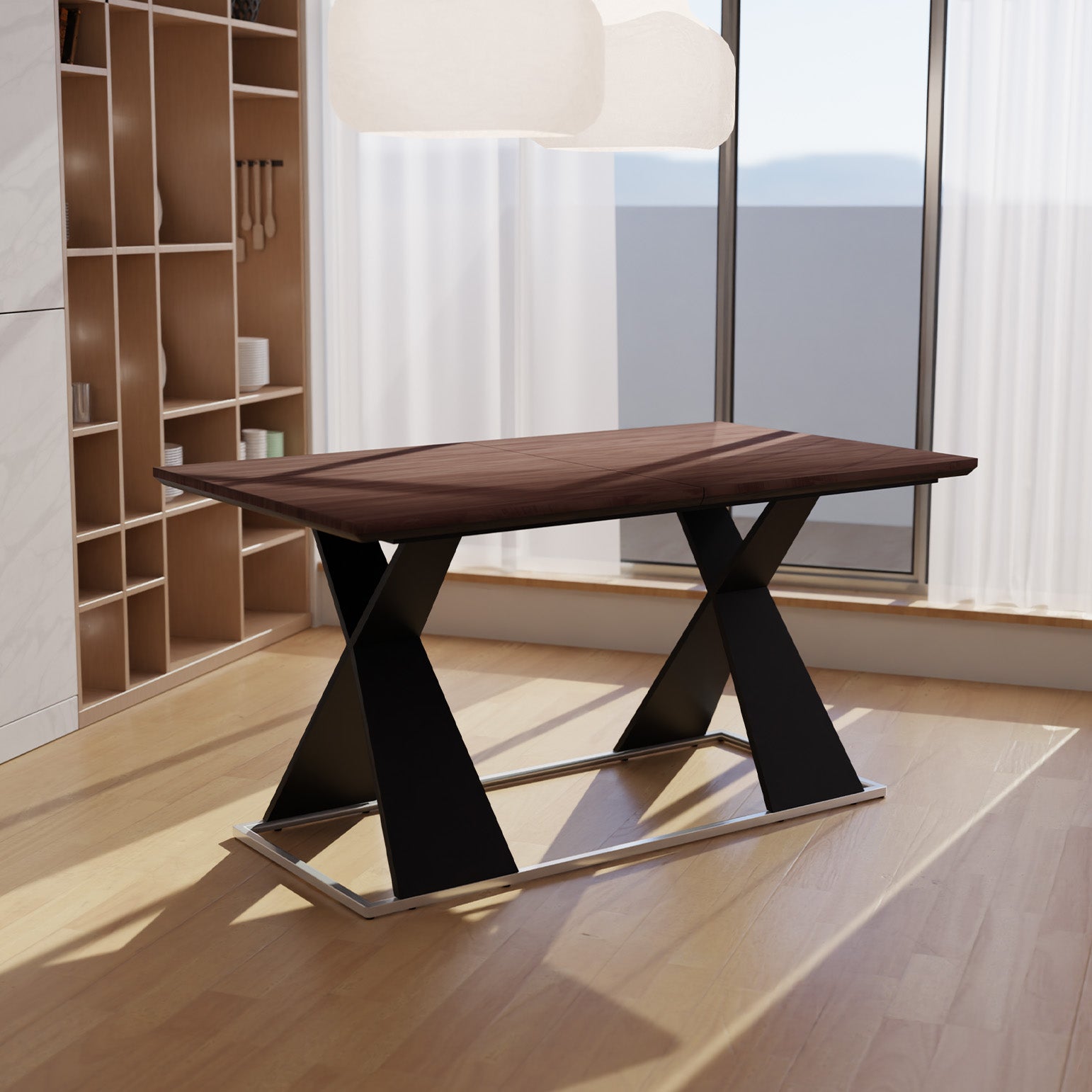 Real Wood Veneer Francisville 1.6M/2.2M Extendable Dining Table with Metal Legs