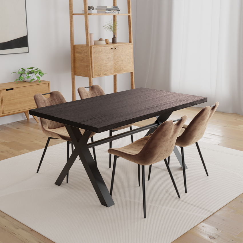 Real Wood Veneer Jayden 1.6M Dining Table with 4 Faux Leather Suede Fiorelli Dining Chairs Set