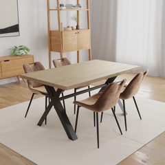 Real Wood Veneer Jayden 1.6M Dining Table with 4 Faux Leather Suede Fiorelli Dining Chairs Set