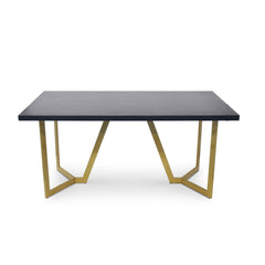 Black Wood Veneer Savannah Dining Table with 6 Black Fabric Savannah Dining Chairs Gold Chrome Legs