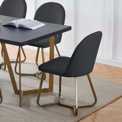 Black Wood Veneer Savannah Dining Table with 6 Black Fabric Savannah Dining Chairs Gold Chrome Legs